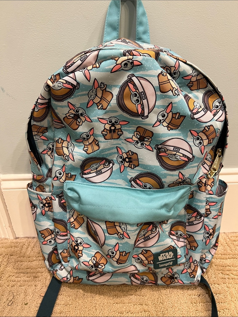 Loungefly Light Blue Grogu Pattern Large Backpack